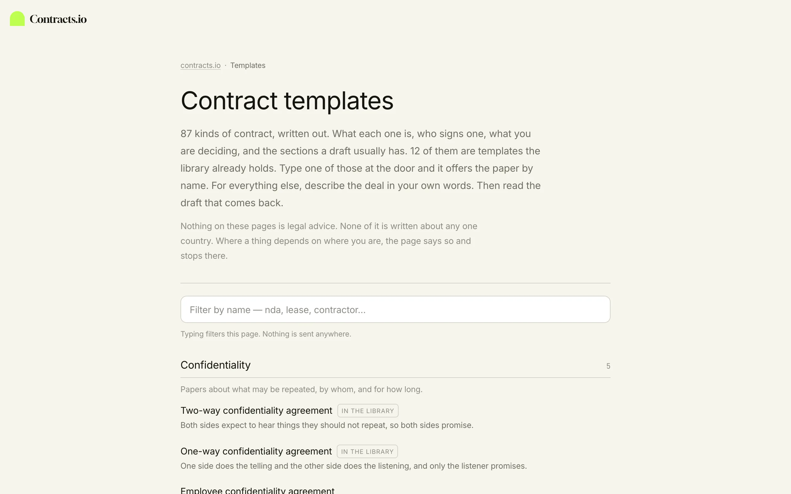 The contracts.io templates index.